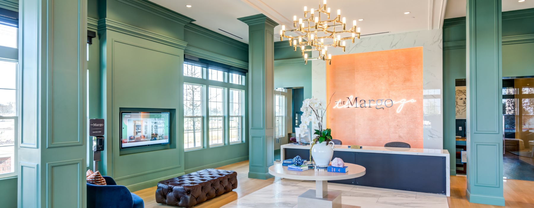 Front desk and lobby area at The Margo rental homes in Frisco