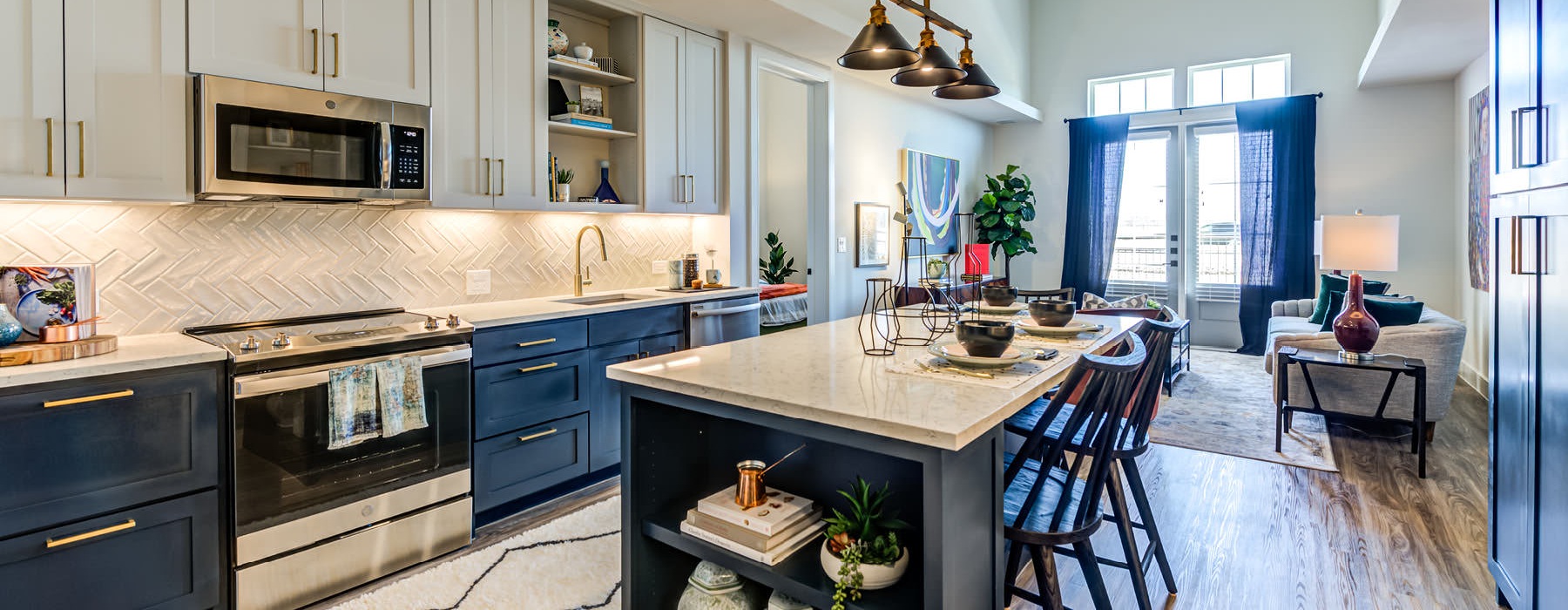 kitchen with island and under cabinet lighting
